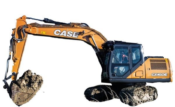 a digger is digging dirt on a white background